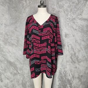 Hina Hawaii Mohala Tunic Top Ikekapu 2 Cranberry XL V-Neck‎ Polyester